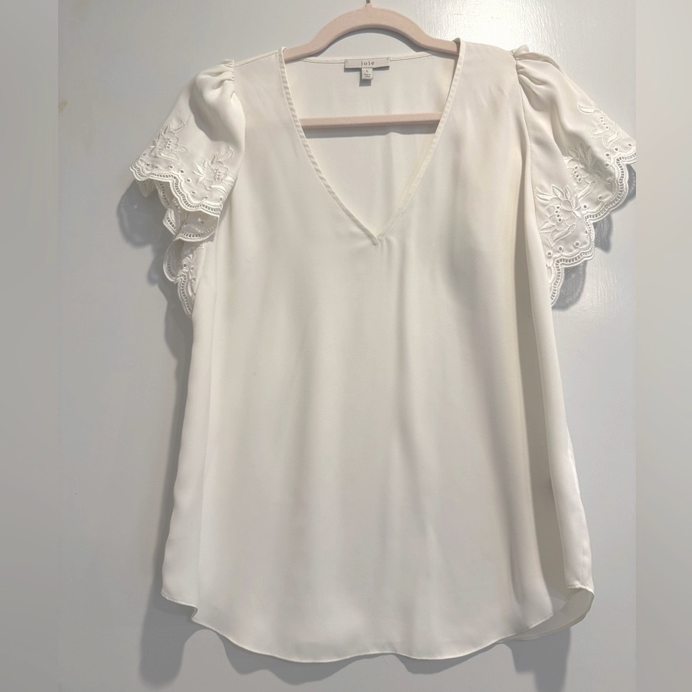 Joie White Puff Sleeve Ruffled Blouse
